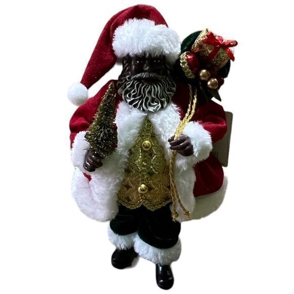 NWT Santa Claus‎ African American Black Figure Christmas Home Decoration 10.5 in - Picture 1 of 4